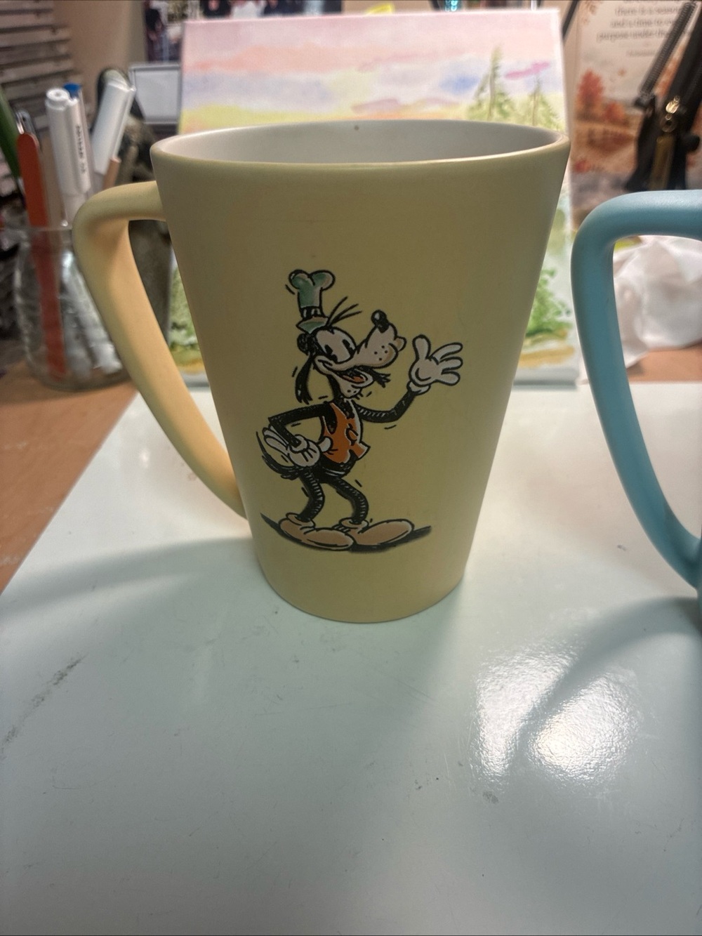 Disney Yellow Goofy Ceramic Mug and Mickey Mouse mug with Character Art
